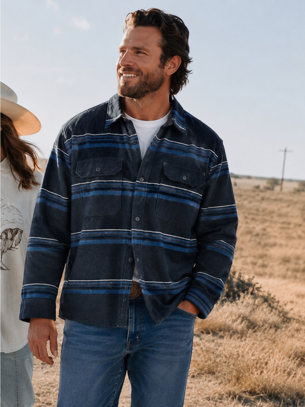 NWT Wrangler Navy and Blue Striped Lightweight Shirt Jacket